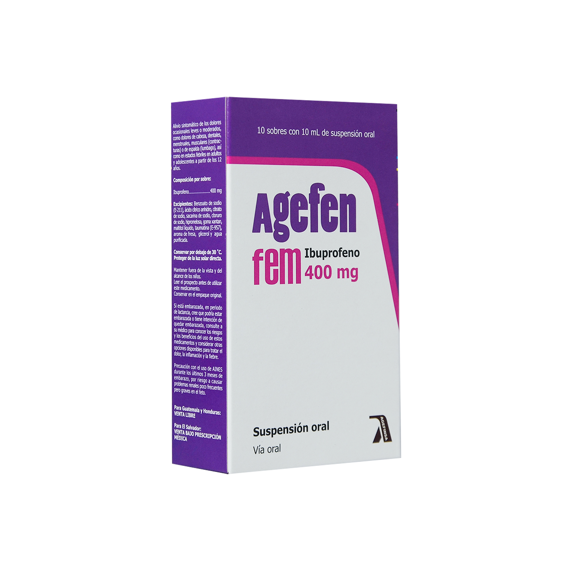 1016441 AGEFEN FEM 400 MG SUSPENSION ORAL 10 ML X SOBRE - Imagen 1
