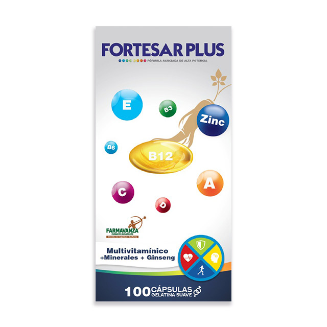 FORTESAR PLUS MULTIVITAMINICO+MINERALES+GINSENG X 100 GELCAPS Imagen de FORTESAR PLUS MULTIVITAMINICO+MINERALES+GINSENG X 100 GELCAPS