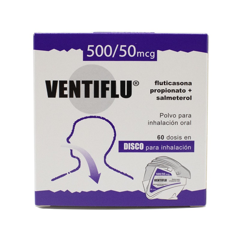 1018331 VENTIFLU 500/50 MCG POLVO PARA INHALACION ORAL X 60 DOSIS - Imagen 1